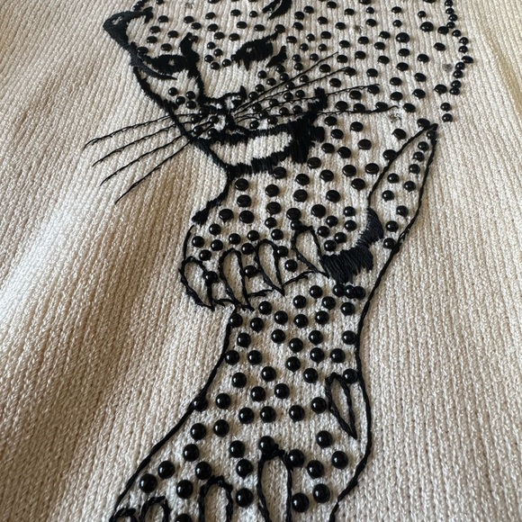 Vintage Antonella Preve Beaded Leopard Sweater Rhinestone Embellished Size Small - Picture 11 of 14